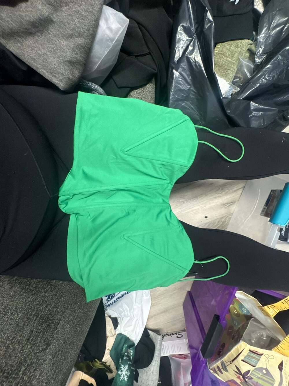 Avanova Green Corset Crop Top with Spaghetti Straps